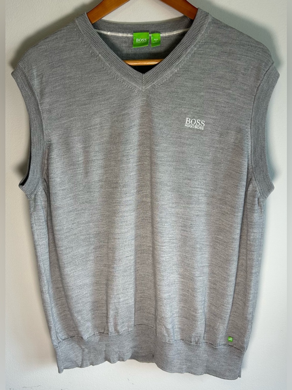 Hugo Boss Men’s Vest V Neck XXL Vills Light Gray Logo Knit Golf Virgin Wool